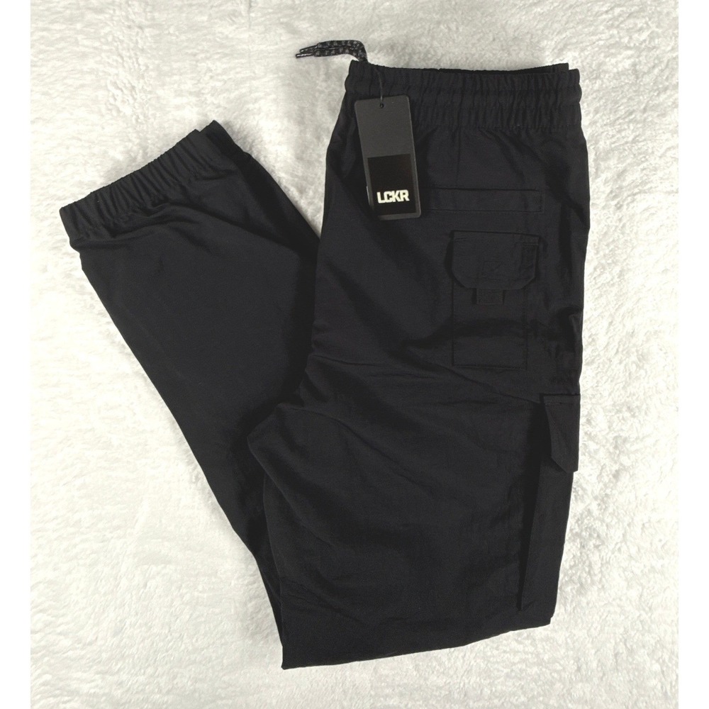 LCKR Boys Medium 10-12 Black Nylon Cargo Jogger Pants Utility Streetwear NWT‎